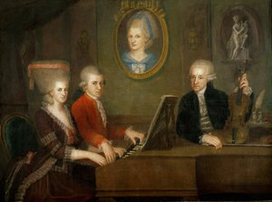 Die Mozart-Familie: am Klavier, Wolfgang und seine Schwester Nannerl; Vater Leopold Mozart mit Violine (Öl auf Leinwand)