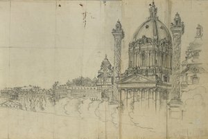 Blick über die südlichen Vorstädte von Wien und Karlskirche