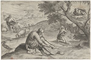 Gott erscheint Moses im brennenden Dornbusch. Geschichte von Moses vor dem Exodus