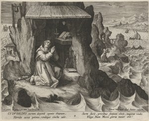 Heiliger Gudwal von Wales als Einsiedler von Johann Sadeler (I)