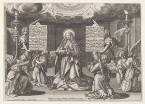 Magnificat: Die Jungfrau umgeben von musizierenden Engeln von Johann Sadeler I