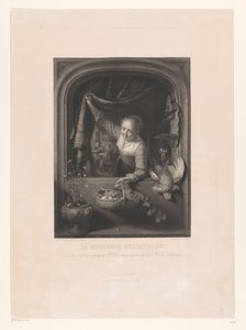 Frau mit Korb mit Früchten in der Hand am Fenster von Johann Wilhelm Kaiser (I)