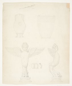 Studienblatt mit Vasen und Sirenen von Johanne Bindesbøll