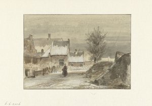 Winteransicht mit Frau auf dem Eis stehend von Johannes Franciscus Hoppenbrouwers