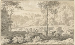 Arkadische Landschaft mit Figuren an einem See von Johannes Glauber