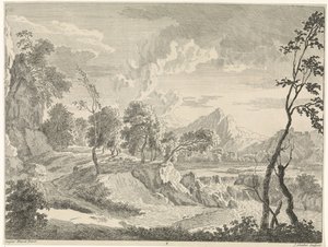 Hügelige Landschaft mit Wasserfall