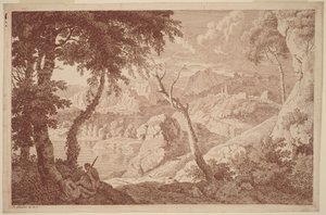 Gebirgslandschaft mit zwei rastenden Männern von Johannes Glauber