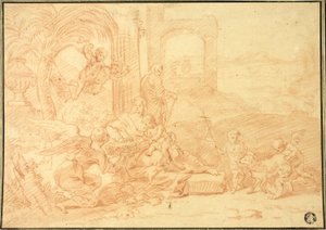 Die Heilige Familie mit Johannes dem Täufer und Engeln