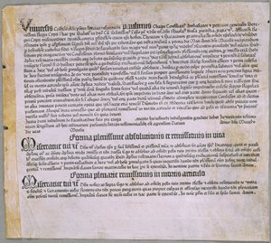 Ablassbrief (für die Expedition gegen die Türken und die Verteidigung Zyperns), (Mainz, Johannes Gutenberg, 1455) von Johannes Gutenberg