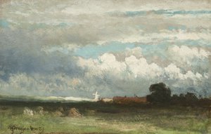 Eine sonnenbeschienene Windmühle in den Dünen bei Den Haag