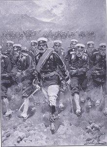 Ein Angriff der japanischen Infanterie, Illustration aus Cassells Geschichte des Russisch-Japanischen Krieges Band 1, ca. 1900 von Johannes Hermann Barend Koekkoek