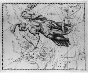 Das Sternbild des Kepheus, König von Äthiopien. Tafel aus „Firmamentum Sobiescanum sive Uranographia“ von Johannes Hevelius von Johannes Hevelius
