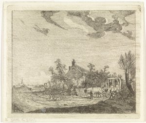 Pferd und Wagen vor einem Haus