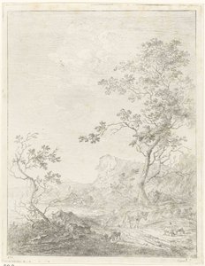 Berglandschaft mit Hirte und Vieh auf dem Weg