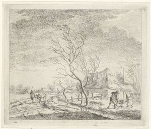 Landschaft mit Bauernhof und Acker (März, Die zwölf Monate)