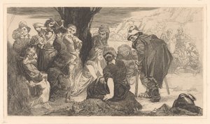 Männer, Frauen und Kinder bei einem Baum von Johannes Josephus Aarts