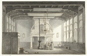 Der Saal in den Kloveniersdoelen in Dordrecht, wo die Nationale Synode in den Jahren 1618-1619 stattfand, 1836