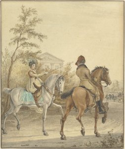 Mann und Frau zu Pferd auf einem Landweg von Johannes Vinkeles