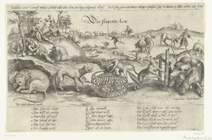 Der schlafende Löwe, 1567 von Johannes Wierix (attributed to)