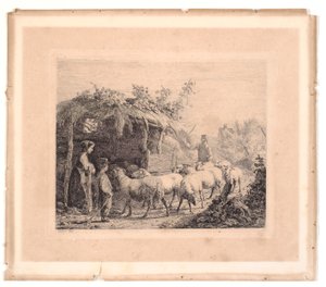 Eine Herde Schafe wird in den Stall getrieben von Johannes Wilhelm Zillen