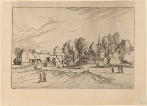 Dorf mit Kirchturm von Johannes van Doetechum, the Elder and Lucas
