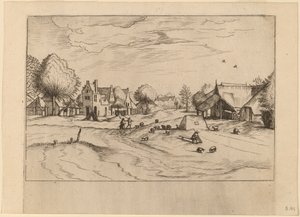 Dorf mit Schafen und sitzendem Schäfer von Johannes van Doetechum, the Elder and Lucas