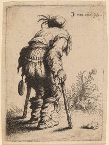 Bettler mit zwei Krücken