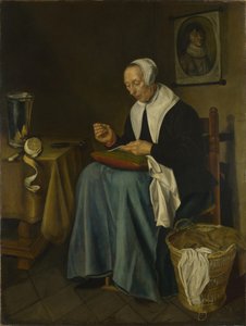 Eine alte Frau beim Nähen, 1655