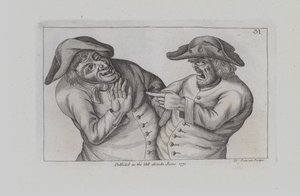 Ein wütender Mann mit ausgestrecktem Finger (Gravur)