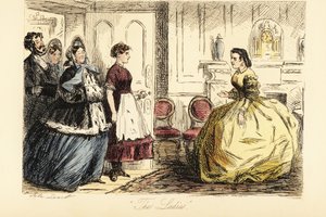 Englische Dame empfängt Überraschungsbesucher im Frühstückszimmer von John (after) Leech