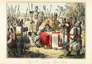 König Johann umgeben von Baronen und Bischöfen bei der Unterzeichnung der Magna Carta in Runnymede