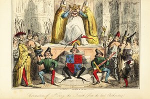 Die Krönung von König Heinrich IV. von England mit einer riesigen Krone