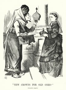 Punch-Karikatur: Neue Kronen für alte. Benjamin Disraeli (als Aladdin) mit Königin Victoria - das Royal Titles Act 1876, das die Königin als Kaiserin von Indien anerkennt von John (after) Tenniel