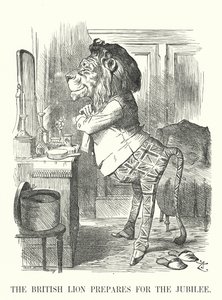 Der britische Löwe bereitet sich auf das Jubiläum vor - Goldenes Jubiläum von Königin Victoria von John (after) Tenniel