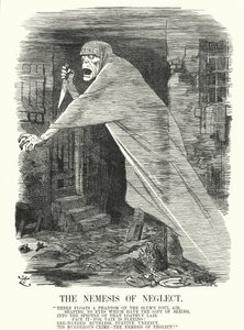 Karikatur: Die Nemesis der Vernachlässigung - Armut und Kriminalität in London zur Zeit der Jack the Ripper-Morde (Gravur)