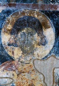 Heiliger, Fresko von Ioannis Pagomenos in der St. Nikolaus Kapelle, Maza, Kreta, Griechenland