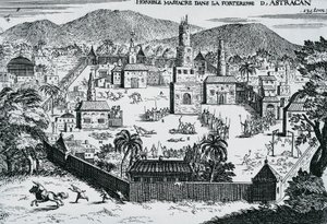 Die Kosaken unter der Führung von Stepan Razin greifen 1670 die Festung Astrachan an, Russland von Walter Charles Mills