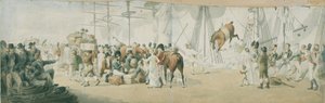 Das Einschiffen von Truppen und Pferden in Margate (England), um 1800. Aquarell (17,8x54 cm) von John Augustus Atkinson (1775-1833), frühes 19. Jahrhundert von John Augustus Atkinson