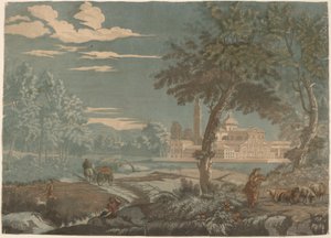 Heroische Landschaft mit Wagen und Ziegenhirte, mit San Giorgio Maggiore im Hintergrund