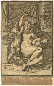 Venus und Amor mit einem Bogen von John Baptist Jackson, after Parmigianino