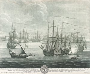 Ansicht von Bombay (Indien), gewidmet dem Direktor der British East India Company. Gravur von John Bowles (?) von John Bowles