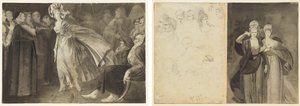 Frau unter den Mönchen stehend (recto) Skizzen von Köpfen (verso, links); Zwei Frauen (verso, rechts) von John Brown