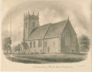 Adbaston Kirche: Sepiazeichnung, 1843