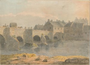 Burton-upon-Trent Brücke und Stadt: Aquarell, 18. Jahrhundert