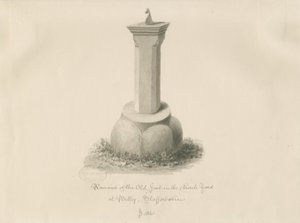 Taufbecken in der Betley Kirche: Sepia-Zeichnung von John Buckler