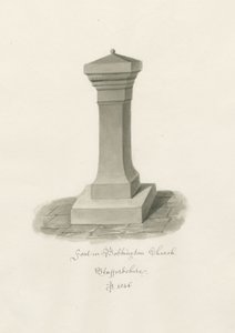 Taufbecken in der Bobbington-Kirche: Sepia-Zeichnung von John Buckler