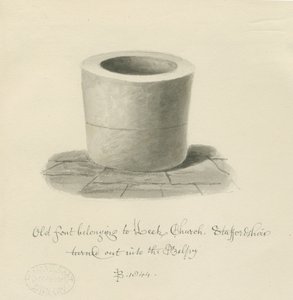 Taufbecken in der Leek Church: Sepia-Zeichnung