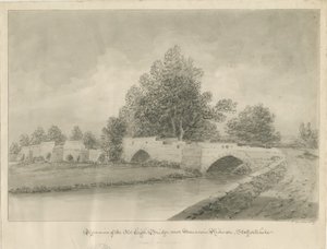 Handsacre - Alte Hohe Brücke: Sepiazeichnung, 1839 von John Buckler