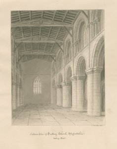 Innenraum der Tutbury Priory Church: Sepia-Waschzeichnung