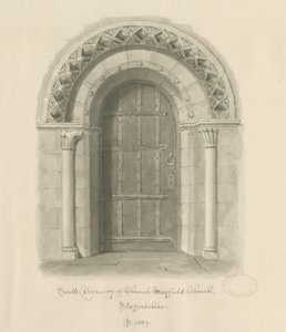 Mayfield Church - Südportal: Sepiawaschzeichnung, 1839 von John Buckler